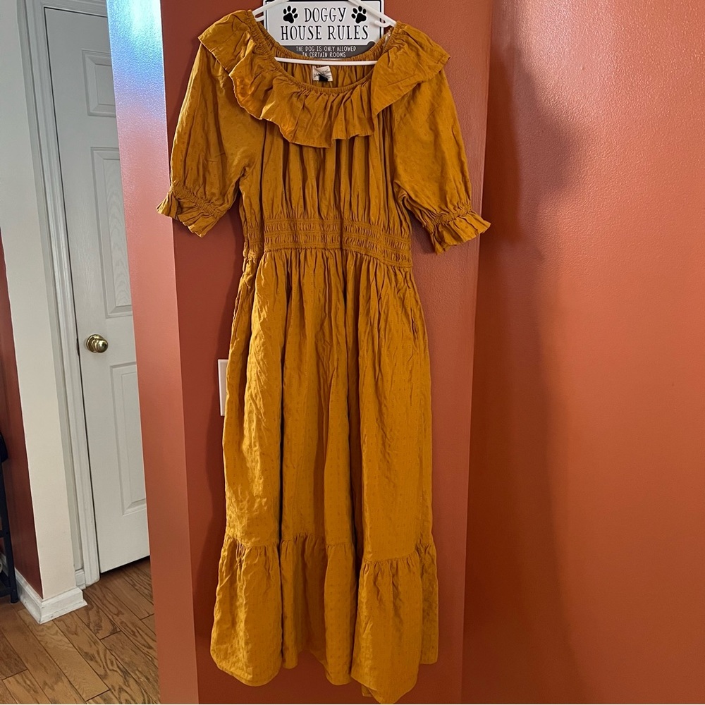 Yellow Universal Thread Midi Dress Large 12 14 Golden Fall Autumn EUC Pockets 🍂 - Picture 7 of 7